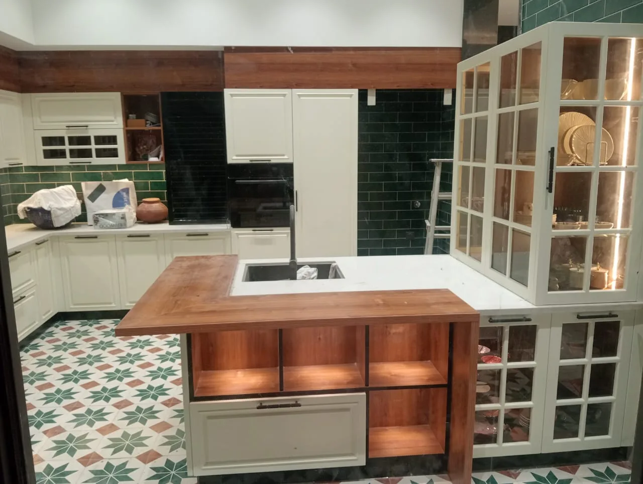 Real installed kitchen island cabinet detail