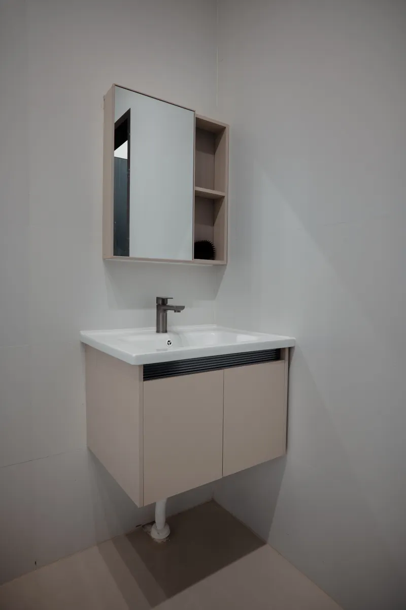Modern wall-mounted bathroom vanity with mirror cabinet